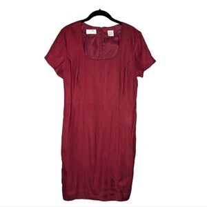 Vintage Liz Claiborne Burgundy Red Short Sleeve Dress, Size 14 petite